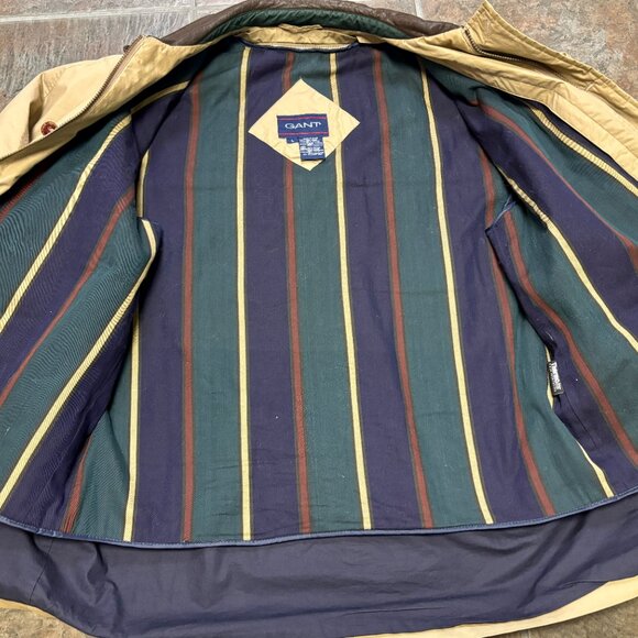Gant Bomber Jacket L Men's Vintage Beige Leather Collar Removeable Lining..VGUC! - Picture 7 of 12